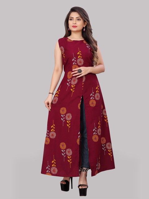 

MODLI 20 FASHION Maroon Floral Crepe Maxi Dress