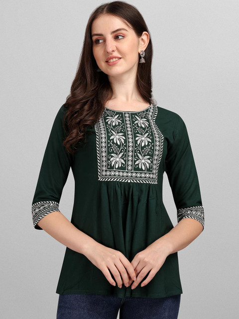 

FabFairy WOMEN Green Floral Print Top