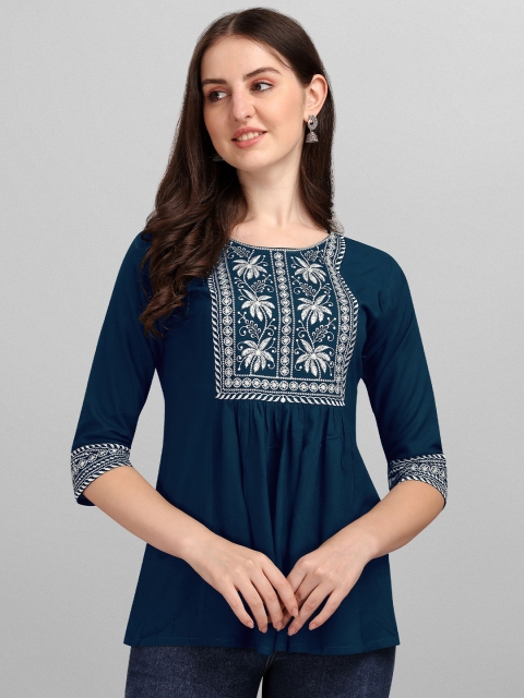 

FabFairy Blue Embroidered Top