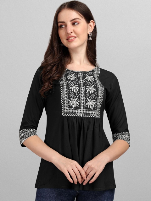 

FabFairy Black Embroidered Top