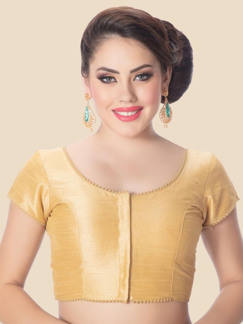 

neckbook Women Gold Solid Raw Silk Padded Saree Blouse