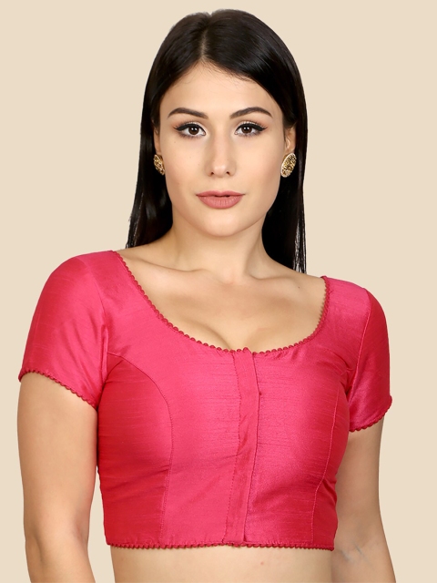 

neckbook Women Pink Solid Padded Readymade Saree Blouse