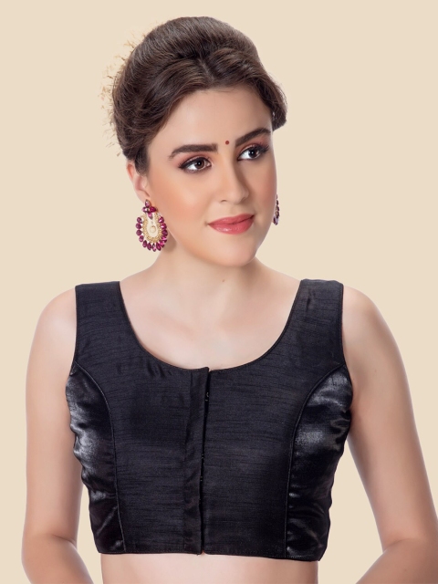 

neckbook Black Solid Princess Cut Padded Dupion Silk Saree Blouse