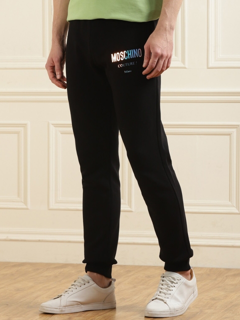 

MOSCHINO COUTURE Men Black Brand Logo Printed Cotton Jogger Track Pants