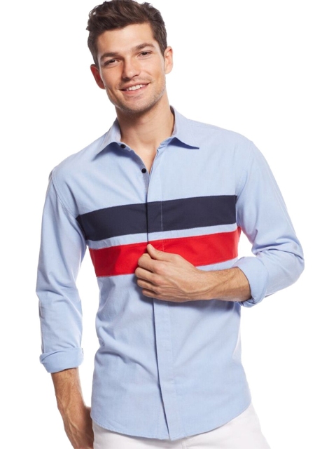 

Zombom Men Blue Standard Striped Casual Shirt