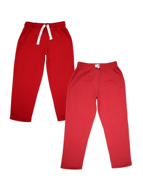 

V-Mart Girls Pack of 2 Red Solid Spun Fleece Lounge Pants