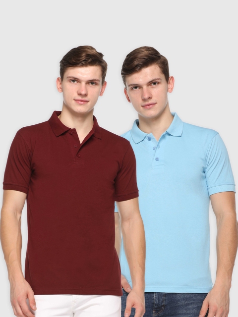 

Kanvin Men Maroon & Blue 2 Polo Collar T-shirt