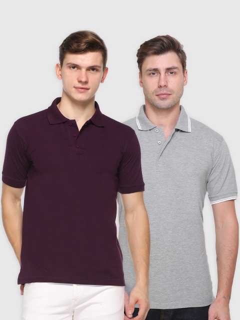 

Kanvin Men Purple and Grey Set of 2 Cotton Polo Collar T-shirt