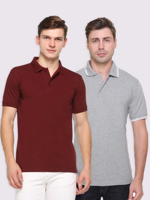 

Kanvin Men Pack Of 2 Maroon & Grey Polo Collar T-shirt