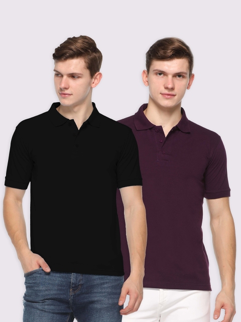 

Kanvin Men Black and Purple Pack of 2 Polo Collar T-shirt
