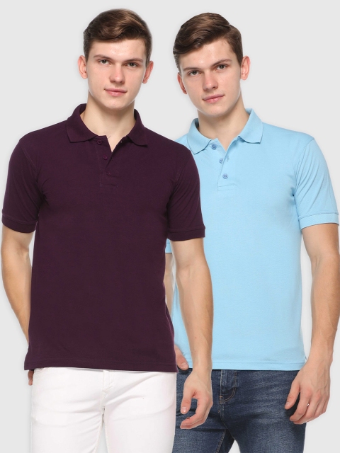 

Kanvin Men Blue and Purple pack of 2 Polo Collar T-shirt