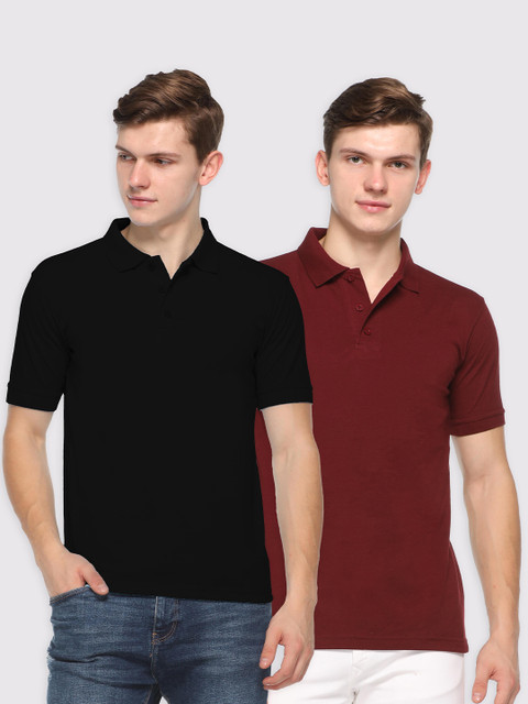 

Kanvin Men Set of 2 Black & Maroon Polo Collar T-shirts