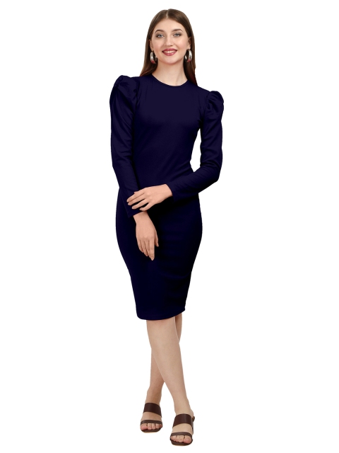 

SWEETPEL Blue Solid Bodycon Dress