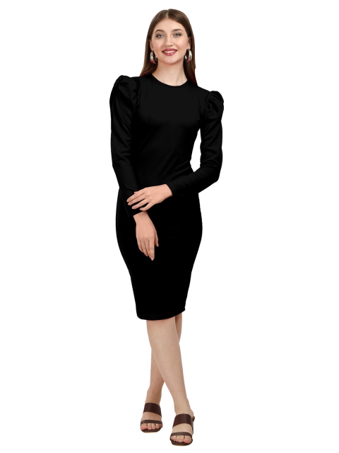 

SWEETPEL Black Bodycon Solid Maxi Dress