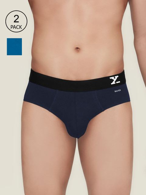 

XYXX Men Pack of 2 Solid Cotton Anti-Odor Briefs, Blue