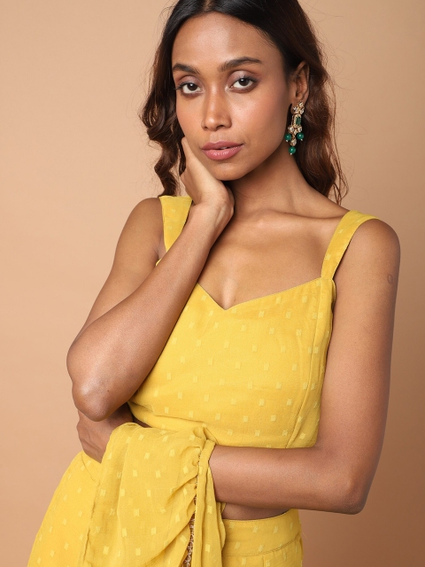 

KHWAABI Women Yellow Sharara Saree and Top Set