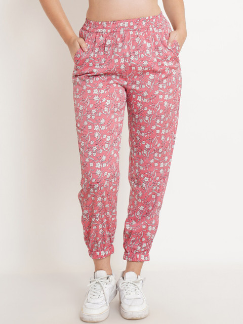 

Purple State Women Pink Floral Printed Comfort Joggers Trousers