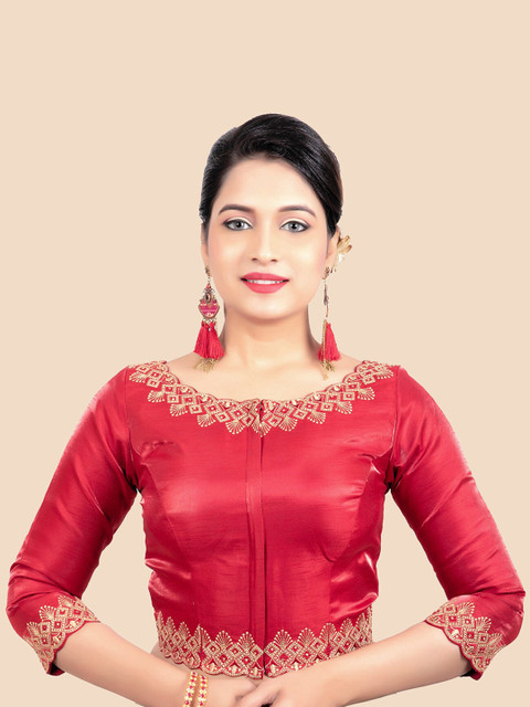 

FEMMIBELLA Women Maroon Embroidered Padded Readymade Saree Blouse