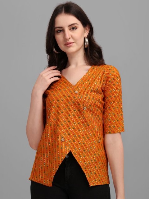 

GUFRINA Women Yellow Bandhani Printed Wrap Top
