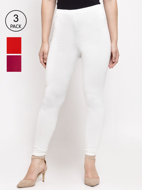 

GRACIT Women Pack Of 3 Solid Ankle-Length Leggings, White
