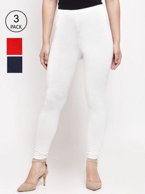 

GRACIT Women Pack Of 3 Red White & Navy Blue Solid Ankle Length Leggings