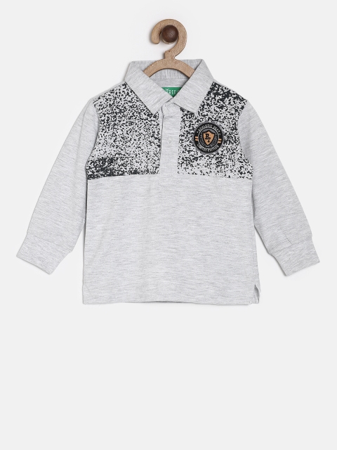 

Palm Tree Boys Grey & Black Printed Polo Collar T-shirt