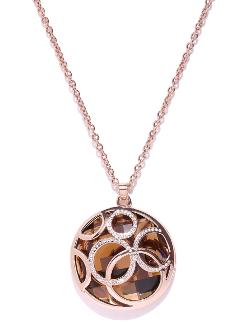 

YouBella Brown Gold-Plated Crystal Stone-Studded Pendant with Chain