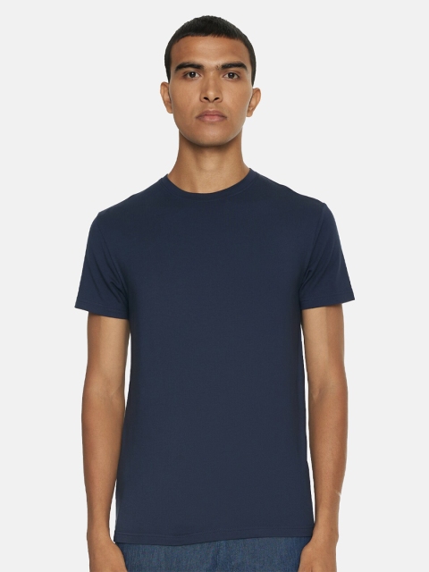 

SMUGGLERZ INC Men Navy Blue Round Neck T-shirt