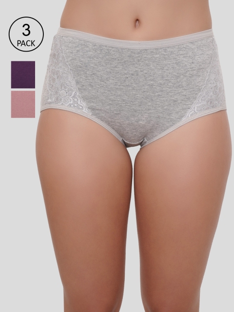 

Amour Secret Women Pack of 3 High Rise Anti Bacterial Hipster Briefs, Grey