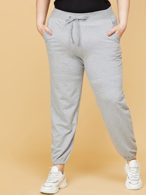 

max Women Plus Size Grey Melange Solid Pure Cotton Joggers