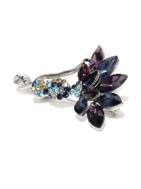

YouBella Unisex Blue & Silver-Toned Stone-Studded Brooch