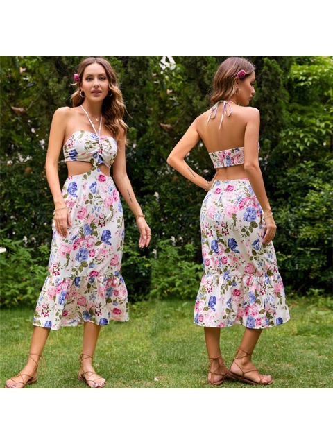 

La Aimee Women White Floral Sheath Midi Dress