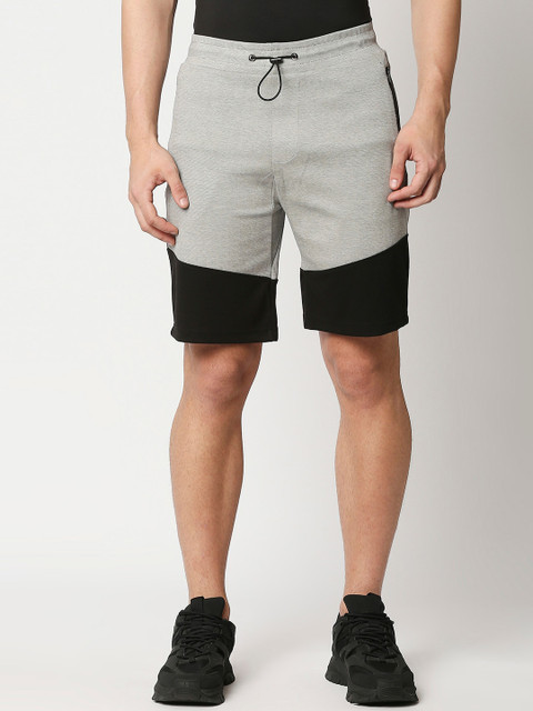 

Blamblack Men Grey Melange Colourblocked Shorts