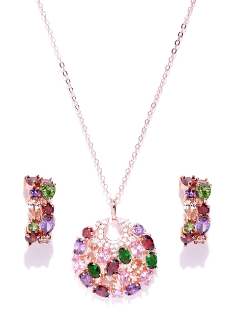 

YouBella Multicoloured Zircon Stone-Studded Jewellery Set, Gold