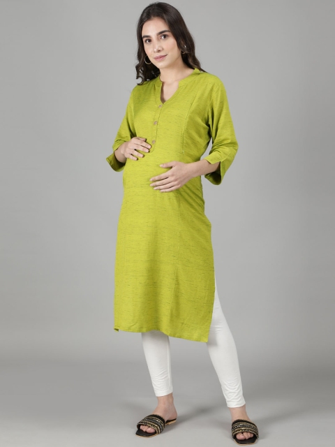 

NIGHTSPREE Women Lime Green Thread Work Maternity Kurta