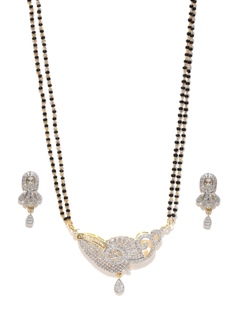 

YouBella Black Gold-Plated Stone-Studded Mangalsutra & Earrings Set