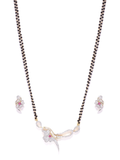 

YouBella Black Gold-Plated American Diamond-Studded Mangalsutra & Earrings Set