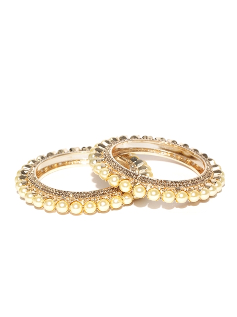 

YouBella Set of 2 Cream-Coloured Gold-Plated Stone-Studded Bangles