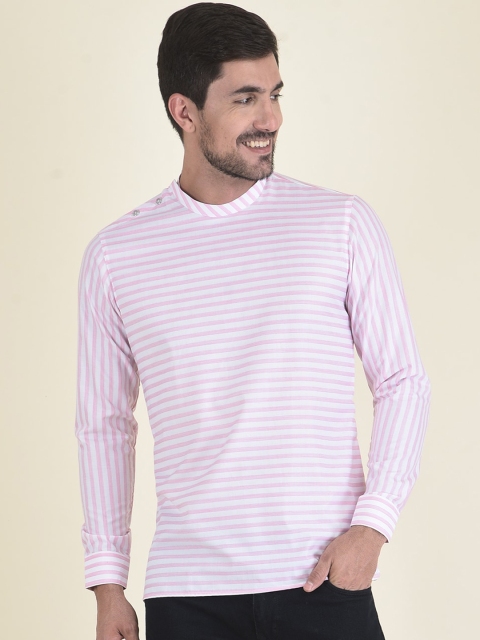 

DEYANN Men Peach-Coloured Striped Pastels Kurta
