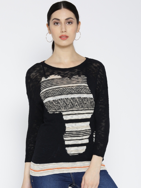

United Colors of Benetton Women Black Self-Design Top