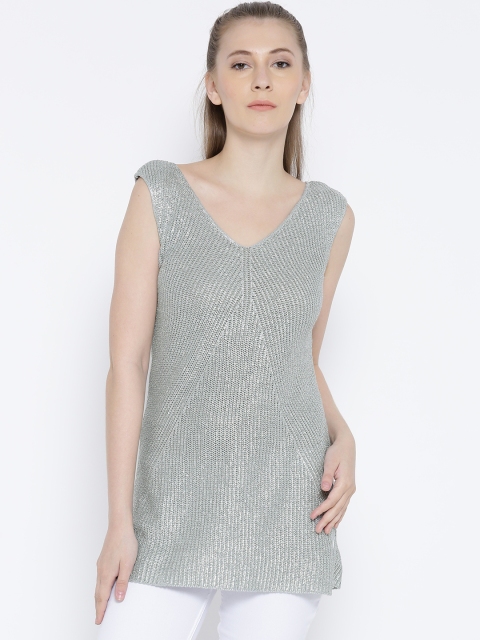 

United Colors of Benetton Women Silver Patterned Shimmer Top