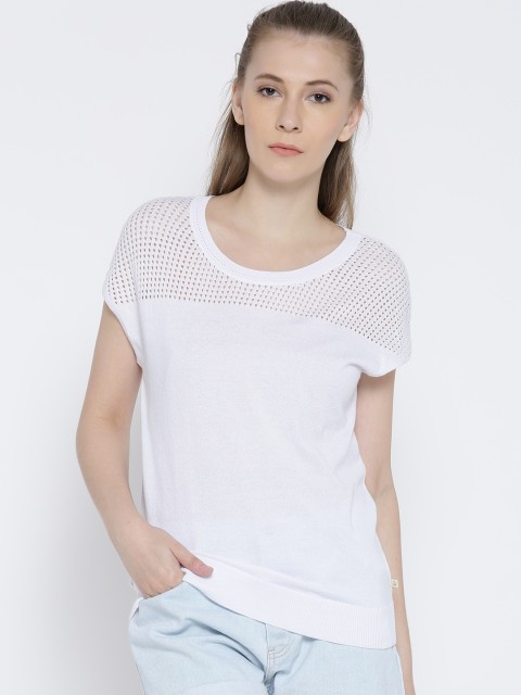 

United Colors of Benetton Women White Crochet Detail Top