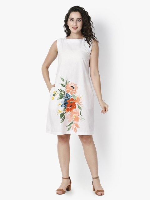 

Again fashions Women White Floral Printed A-Line Dress