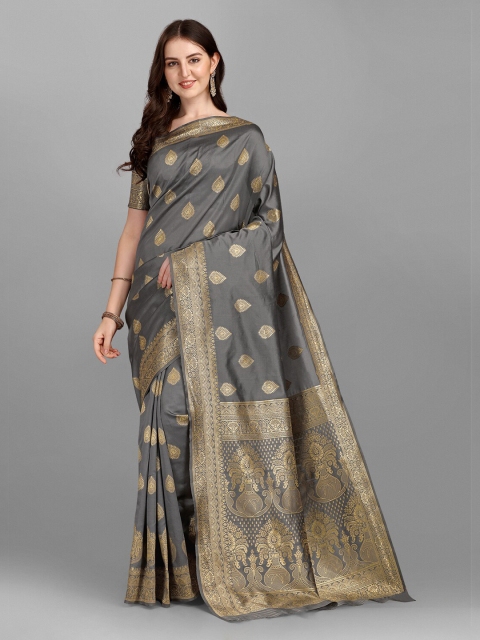 

Fashionuma Grey & Gold-Toned Ethnic Motifs Jacquard Saree