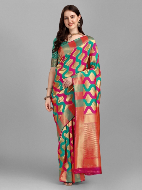 

Fashionuma Green & Pink Ethnic Motifs Zari Jacquard Saree