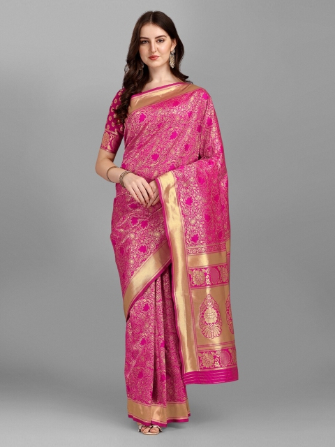 

Fashionuma Women Pink & Gold-Toned Ethnic Motifs Saree