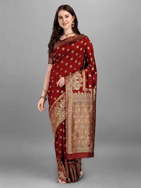 

Fashionuma Maroon & Gold-Toned Ethnic Motifs Saree