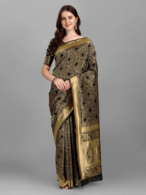 

Fashionuma Black & Gold-Toned Woven Design Jacquard Saree