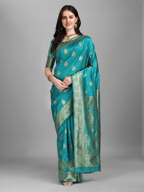 

Fashionuma Green & Gold-Toned Ethnic Motifs Zari Art Silk Saree