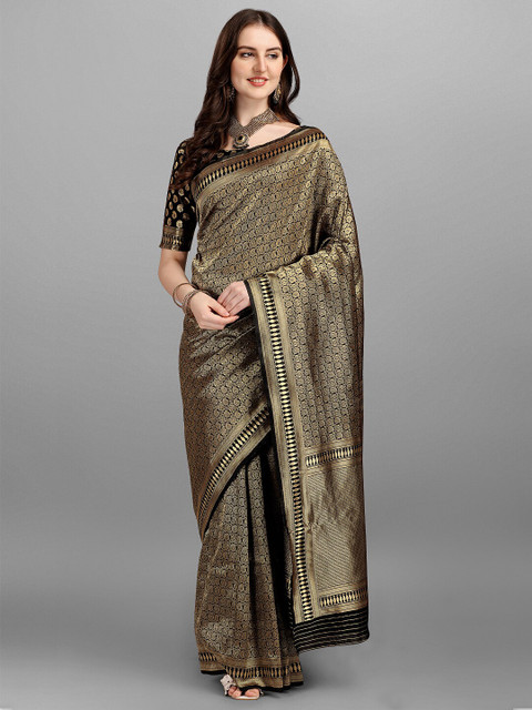 

Fashionuma Women Black & Gold-Toned Ethnic Motifs Saree